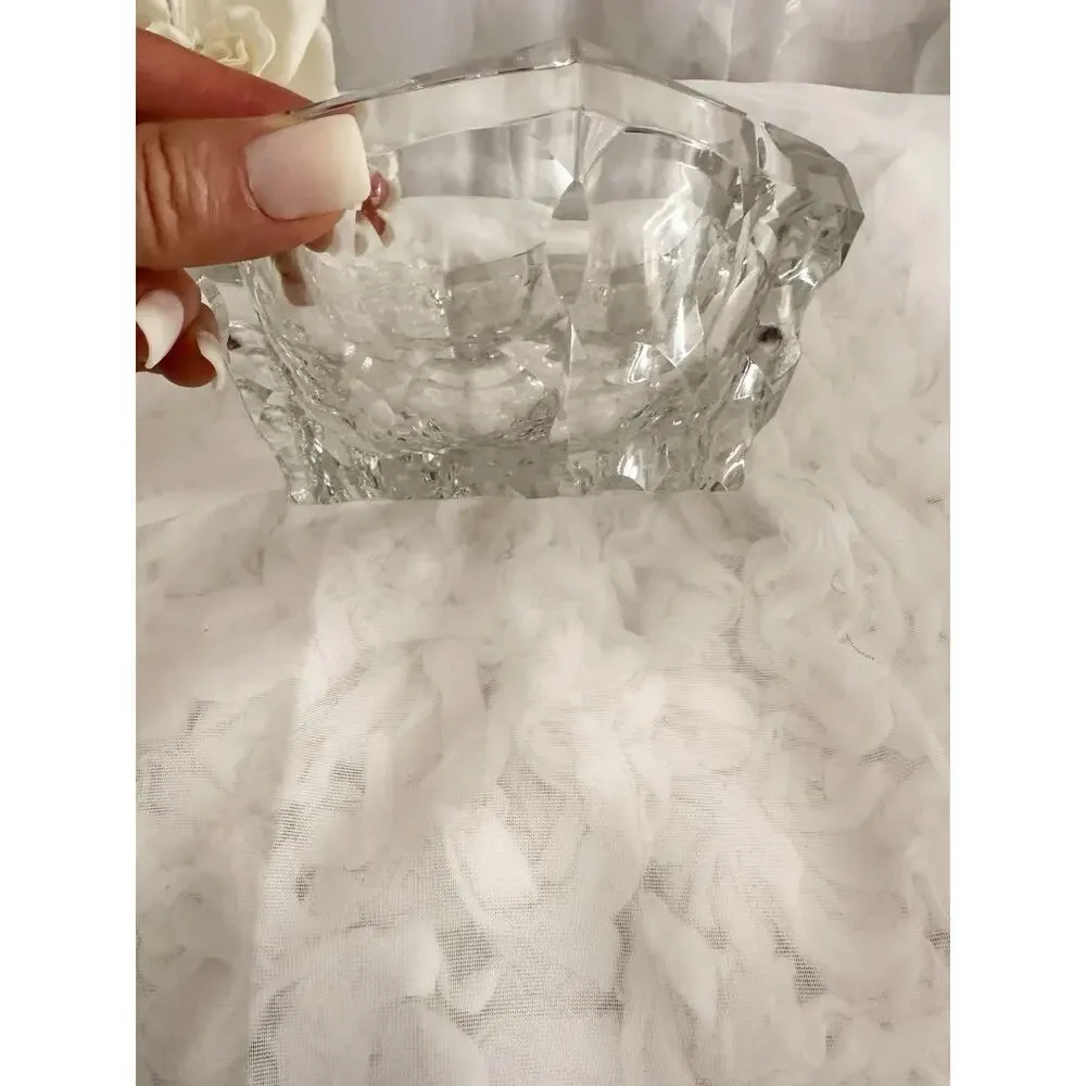 Vintage Lead Crystal MCM Cigarette Ashtray Home Bar Round Heavy Modern